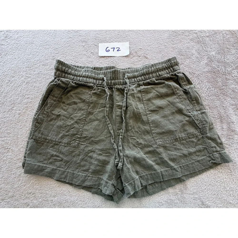 Old Navy Linen Blend Shorts Womens Small Green Drawstring Utility Pockets Z672